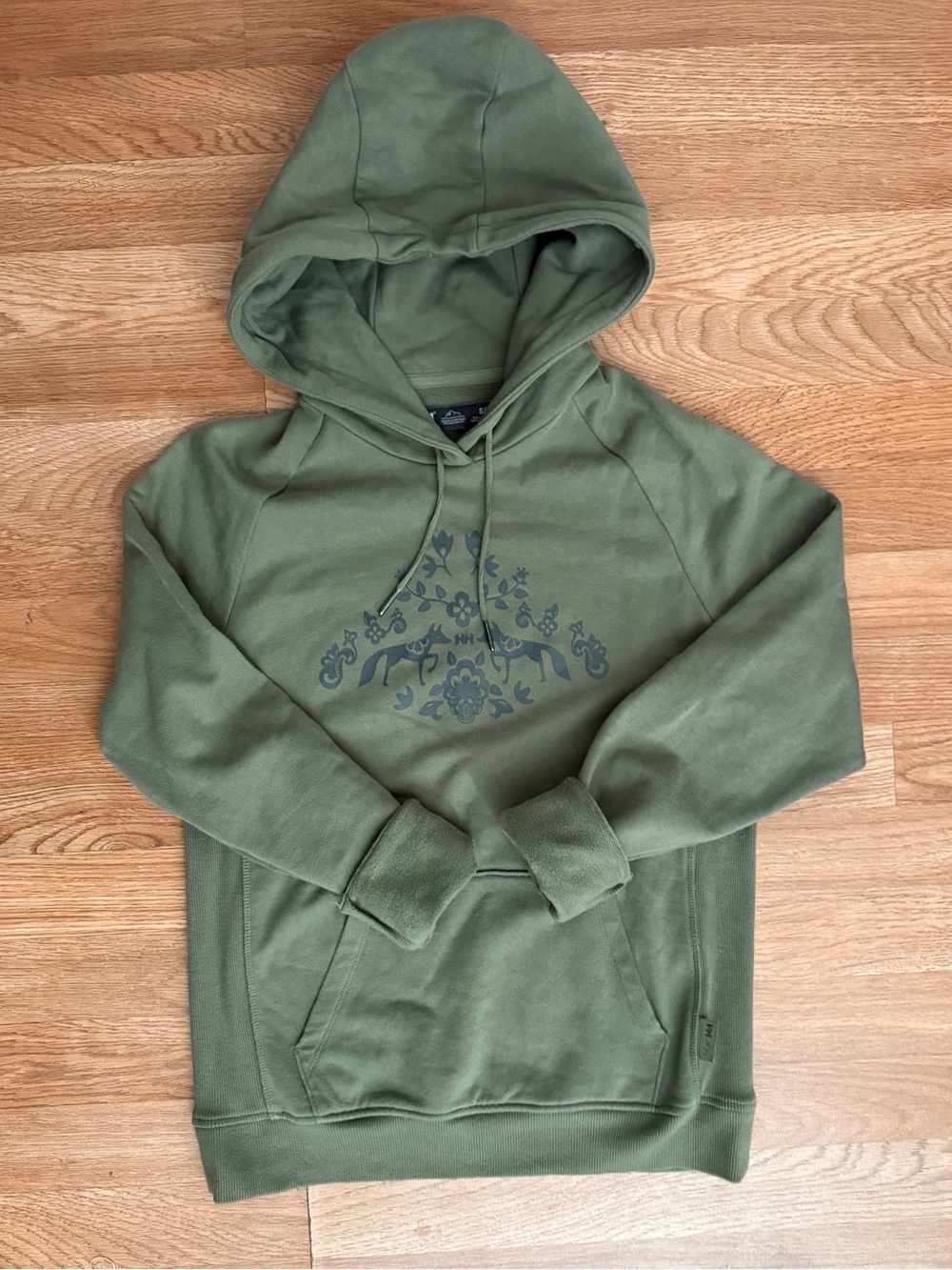 Helly Hansen Fox Floral Hoodie Sz S Olive Green